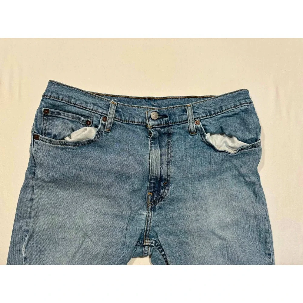 Levis 514 Straight Leg Mens Light‎ Wash Distressed Blue Denim Jeans 36x30